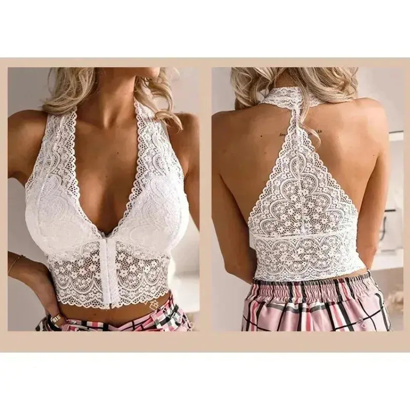 Summer Plus Size Sexy Hot Crop Top for Woman Deep V Neck Embroidery White Lace Y2k Tops Summer Sleeveless Female Clothing bubbles jewelry and loan