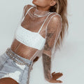 Summer Sexy Lace Mesh Sheer T Shirt Women Transparent Tops Turtleneck See Through Cover Up  Long Sleeve Shine Rhinestone Crops bubbles jewelry and loan