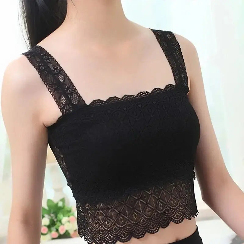 Summer Sexy Lace Camisole Tank Tops Women Beautiful Back Top Lady Seamless Hollow Out Elastic with Chest Pads Woman Clothing bubbles jewelry and loan