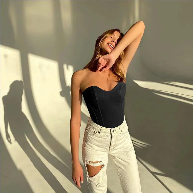 Sexy Women Tube Tops Solid Sleeveless Slim Skinny Corset Cropped Top 2024 Summer Casual Elegant Female Strapless Vest bubbles jewelry and loan