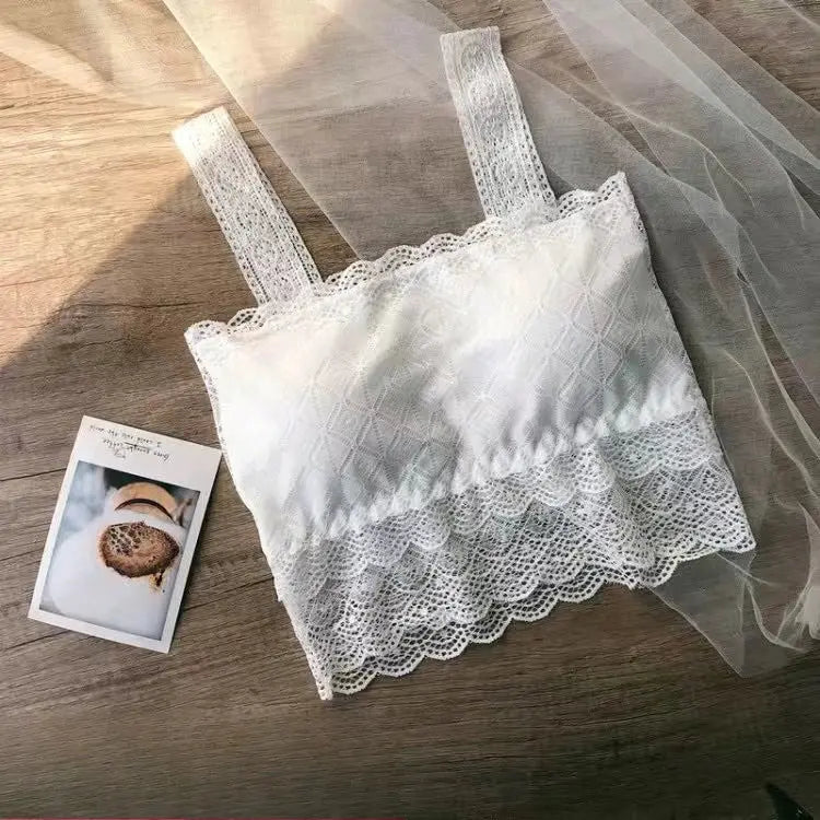 Summer Sexy Lace Camisole Tank Tops Women Beautiful Back Top Lady Seamless Hollow Out Elastic with Chest Pads Woman Clothing bubbles jewelry and loan