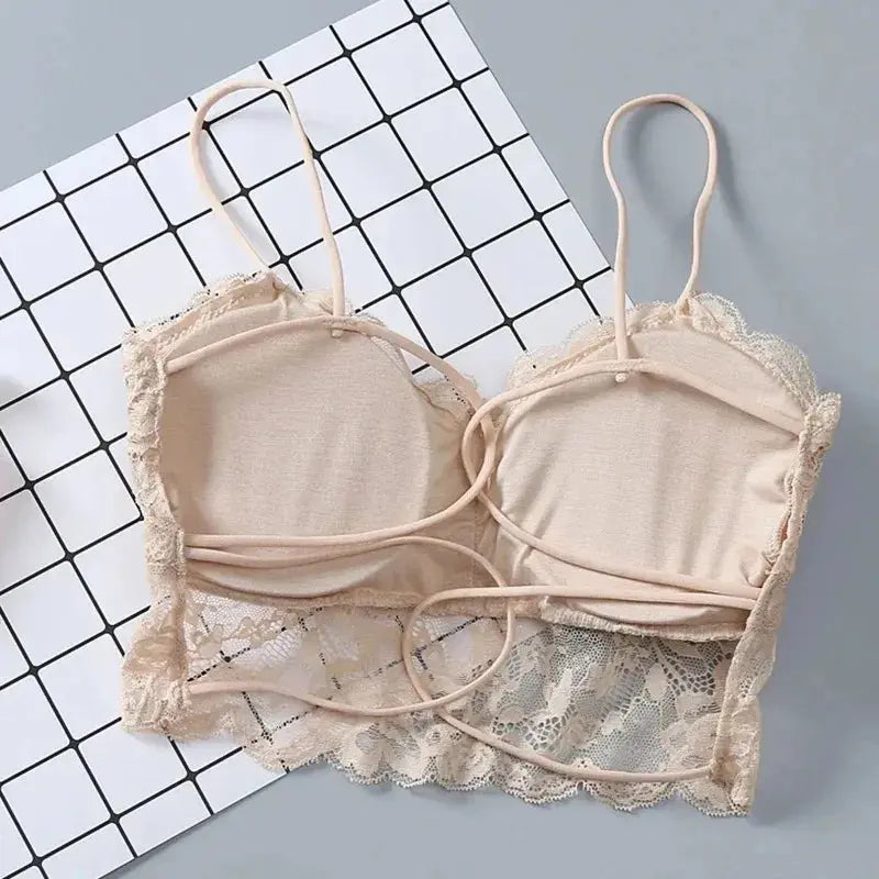 Summer Women Lace Sexy Top Sun Sleeveless Tops padded Bralette Bra Bustier Zipper Back Club Crop Tank lingerie женское белье bubbles jewelry and loan
