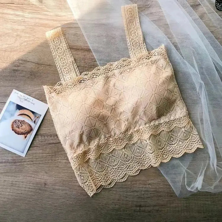 Summer Sexy Lace Camisole Tank Tops Women Beautiful Back Top Lady Seamless Hollow Out Elastic with Chest Pads Woman Clothing bubbles jewelry and loan