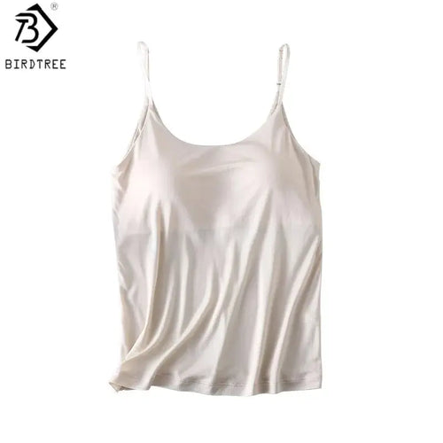 Birdtree, 100% Real Silk Tank Top, with Bra Padding Knitted Vest, Woman Sleeveless Basics Slim Casual Tops, 2026 New T62416JF bubbles jewelry and loan