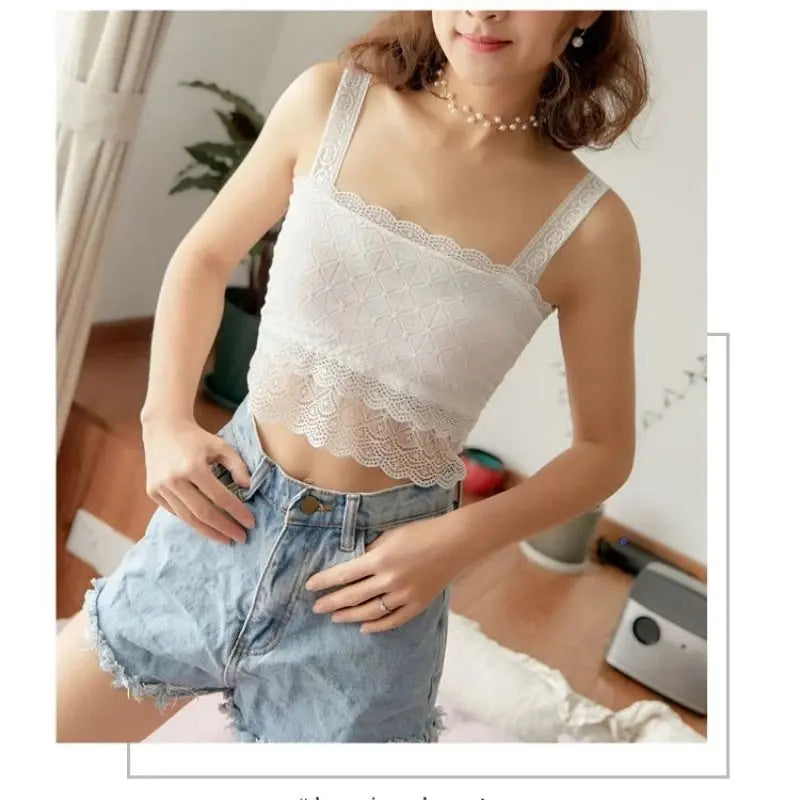 Summer Sexy Lace Camisole Tank Tops Women Beautiful Back Top Lady Seamless Hollow Out Elastic with Chest Pads Woman Clothing bubbles jewelry and loan